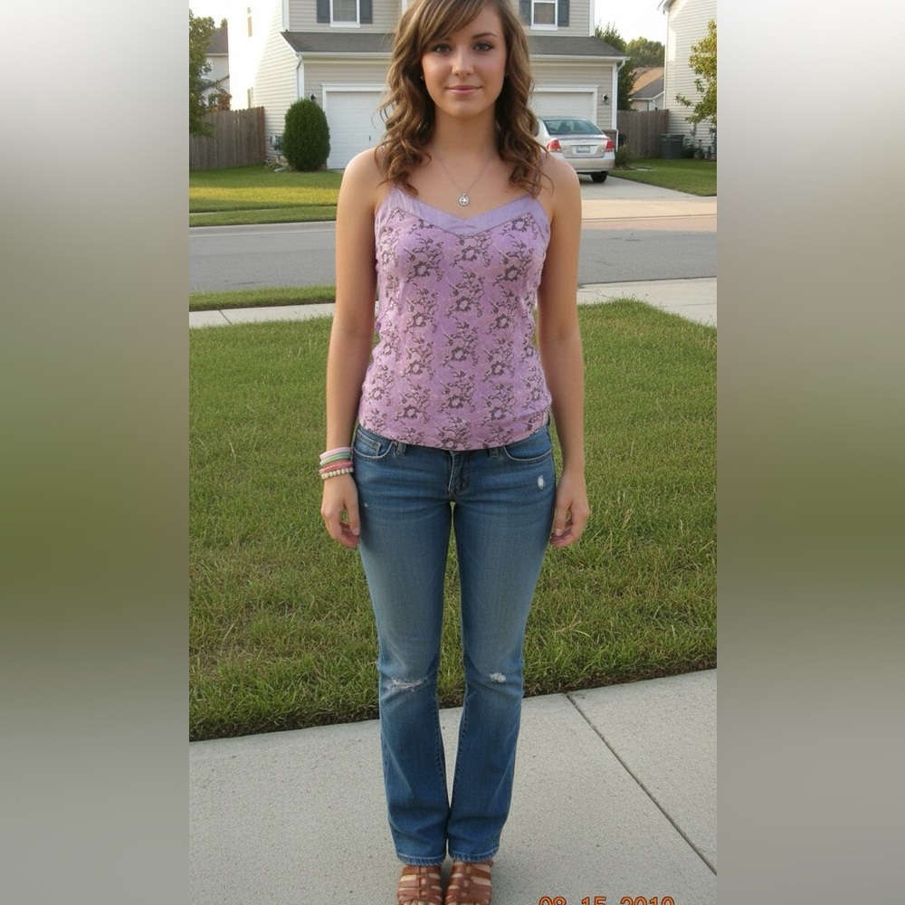 Vtg Y2K Gap Flower Print Blush Satin Trim Babydoll Tank Top Wool Silk M